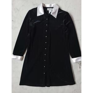 Ronni Nicole Short Dress Black Velvet White Satin Collar Cuffs Button Up NWT 14